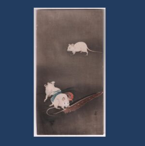 Ohara Koson: Three White Mice and Feather, c.1910